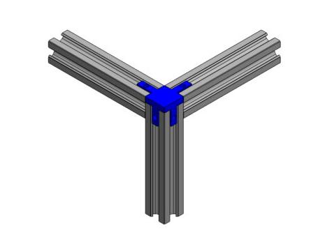 Conector 3 vias para estruturas de perfil de alumínio.